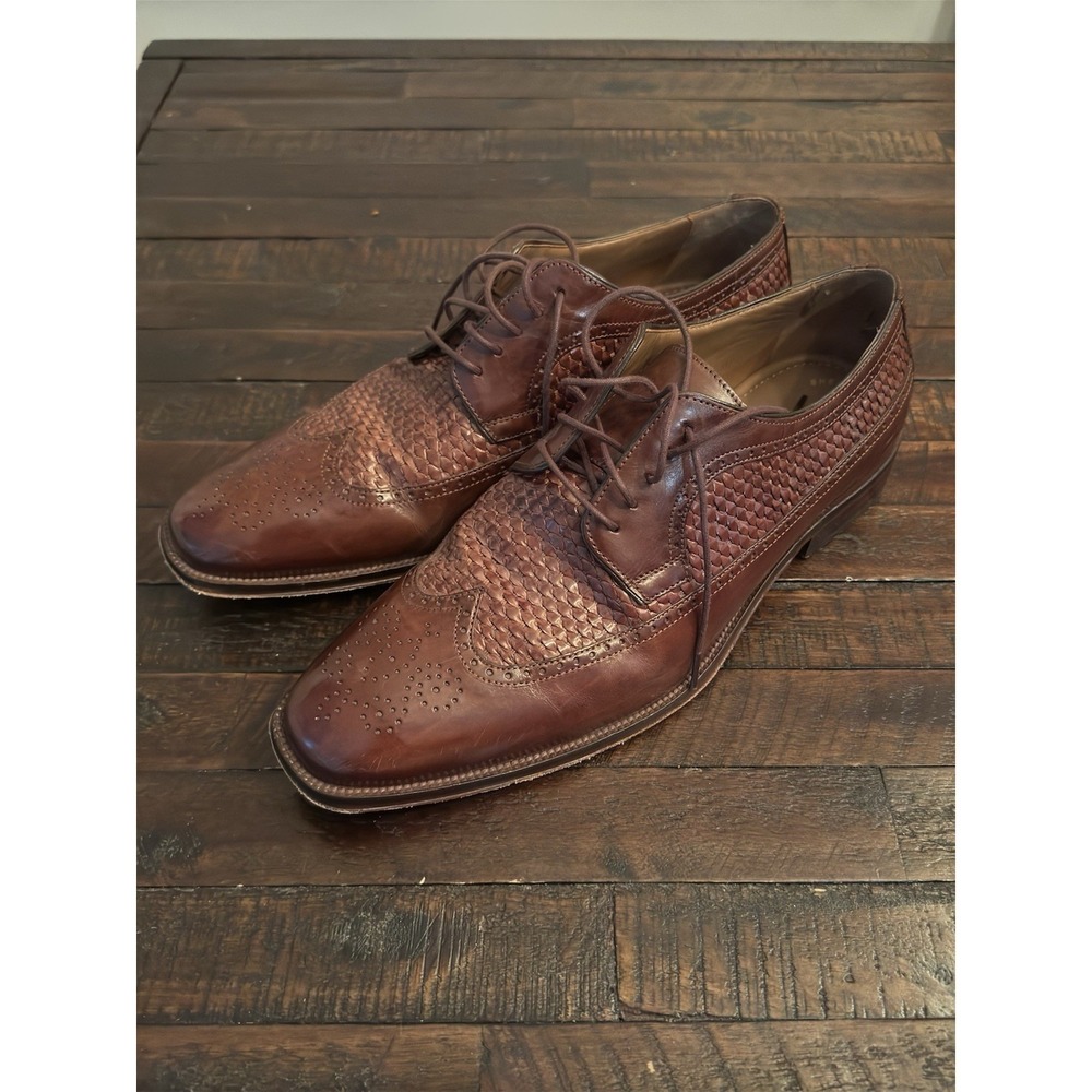 Johnston & Murphy Brown Leather Basket Weave Oxfords Men's 12M #15-0673